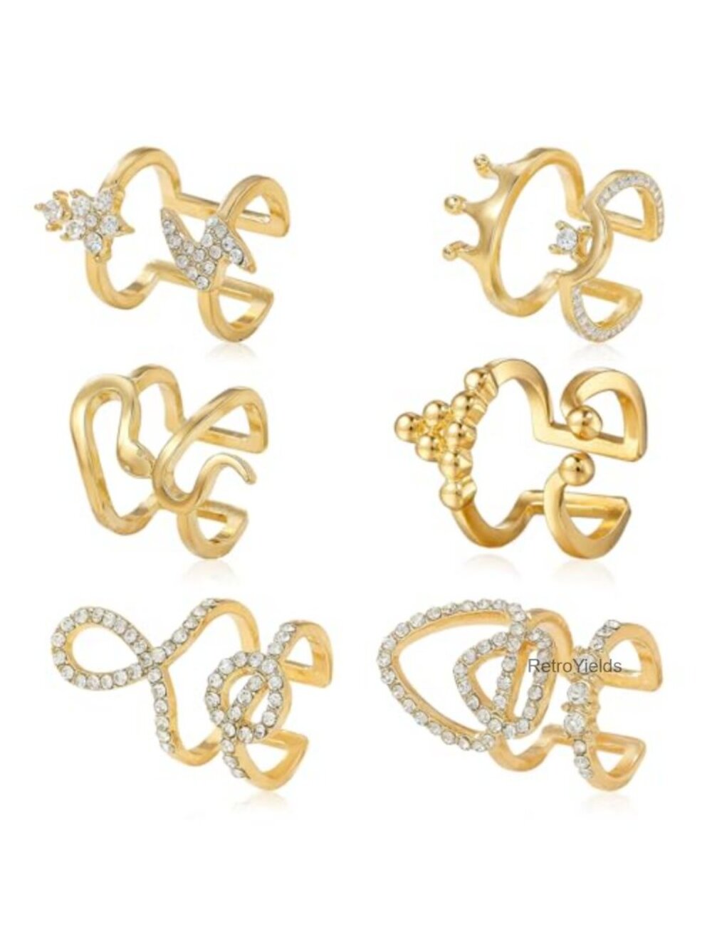 14K Gold Plated Chunky Bow Open Ring Set Adjustable Stackable